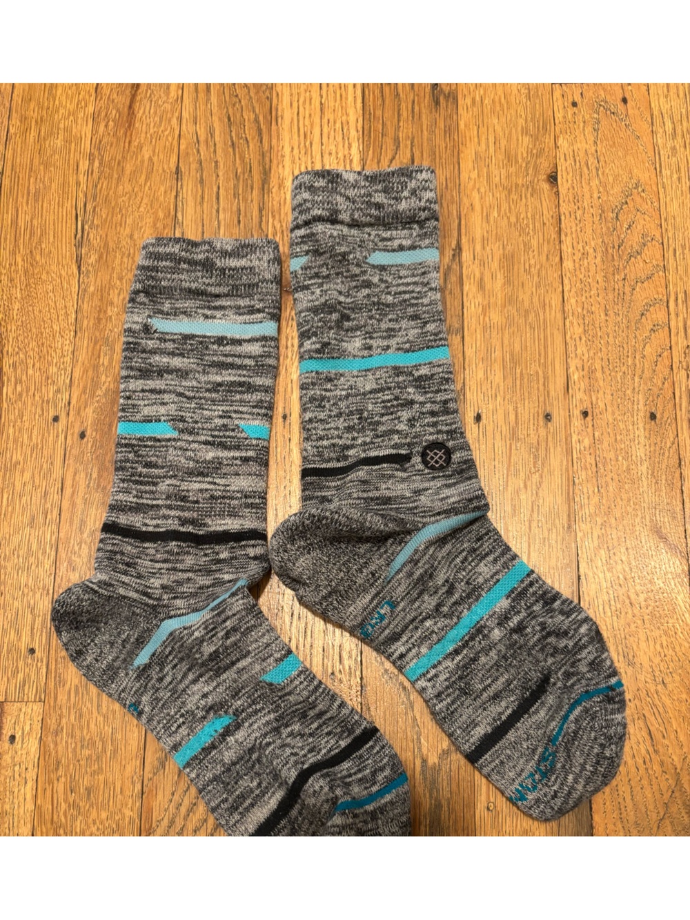 Stance Grey Heather Crew Socks with Teal Stripe Accents